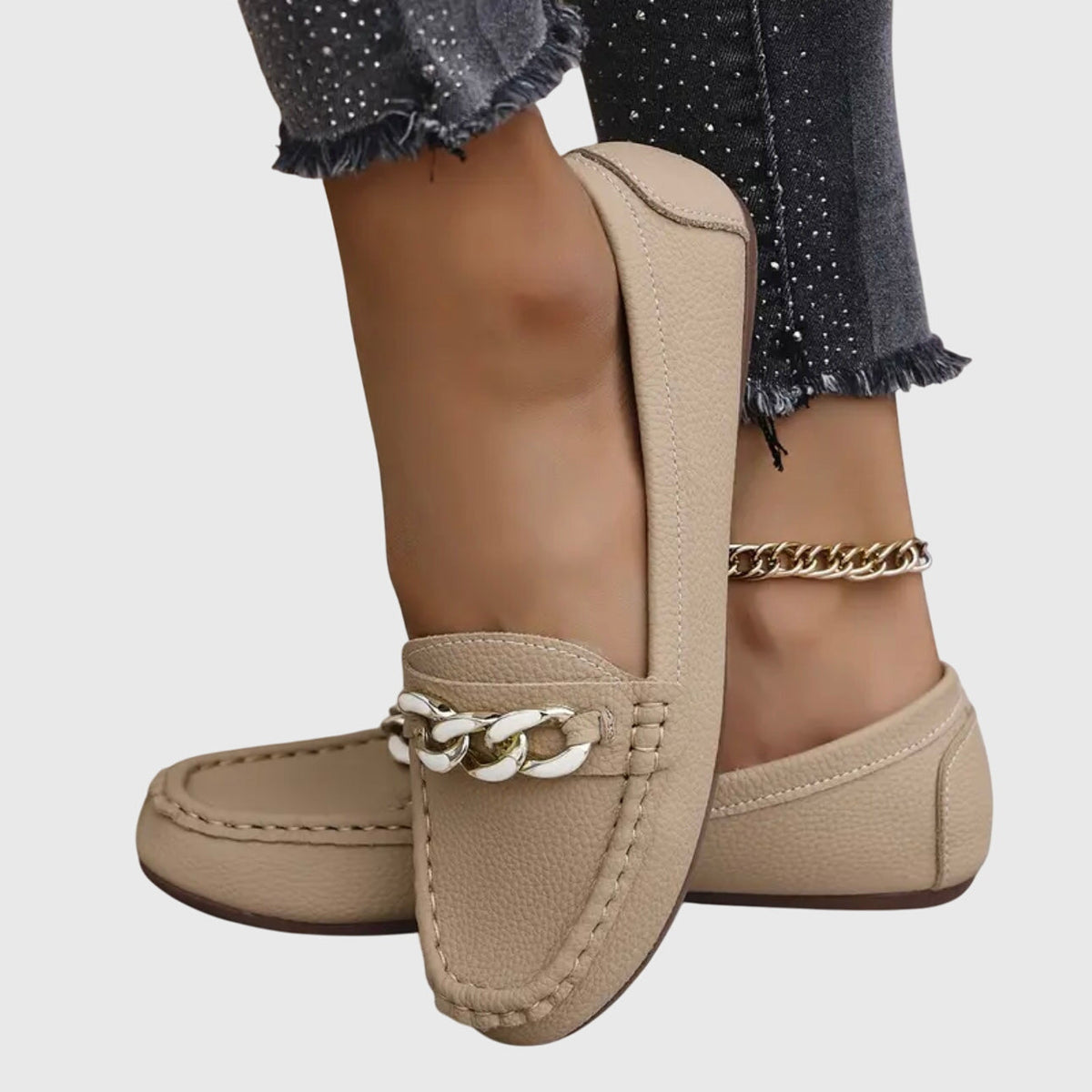 Marion Elegant Orthopedic Loafers with Gold Chain