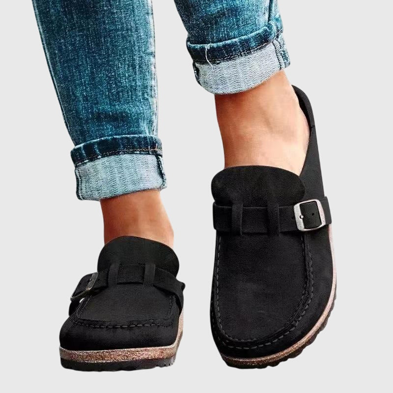 Simone Relaxed Suede Buckle Mule Clogs for Women