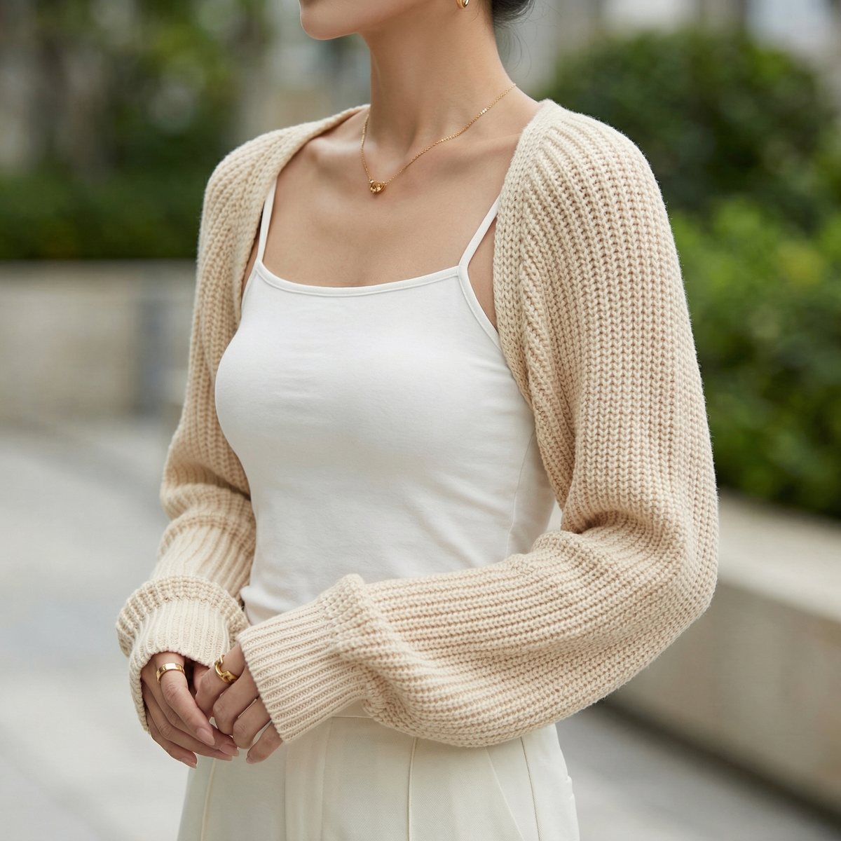 Jessica Elegant Ribbed Knit Shrug Cardigan