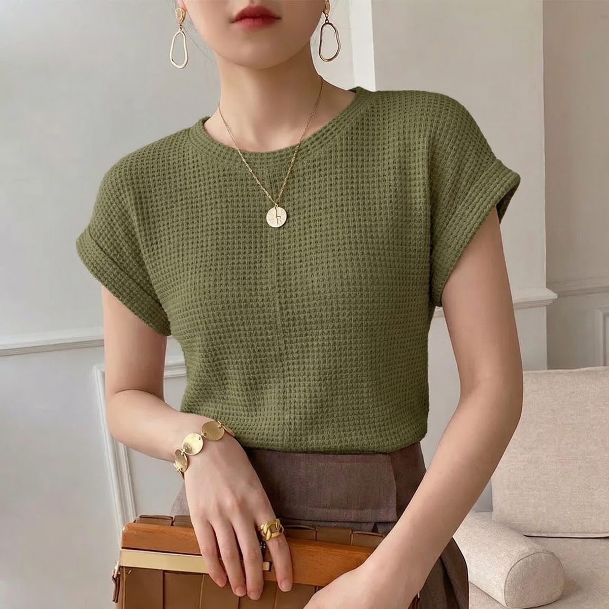Chloe Relaxed Waffle Knit Twist Front Top