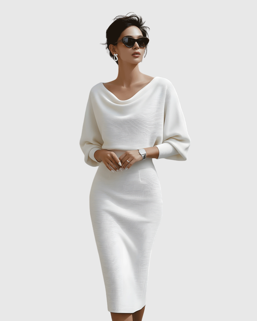 Frances Elegant Draped Batwing Midi Dress