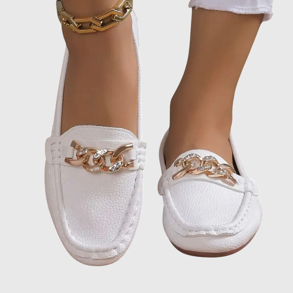 Marion Elegant Orthopedic Loafers with Gold Chain