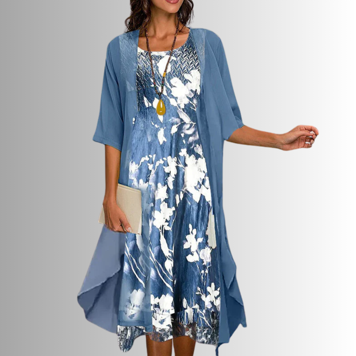 Hope Effortless Floral Midi Dress with Cardigan Set