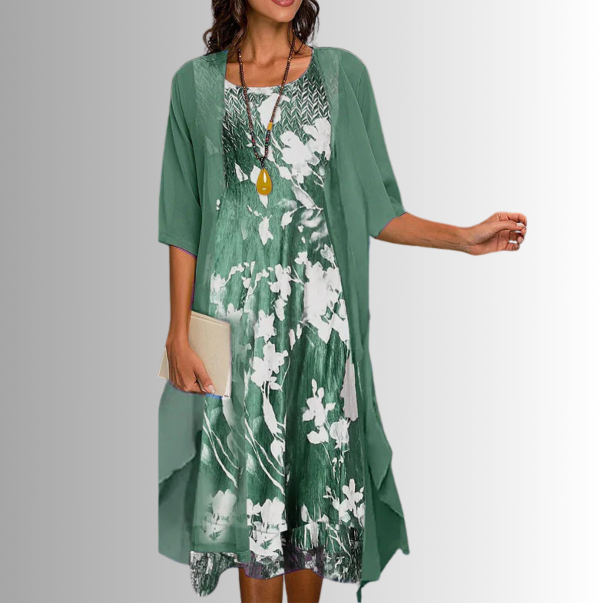 Hope Effortless Floral Midi Dress with Cardigan Set