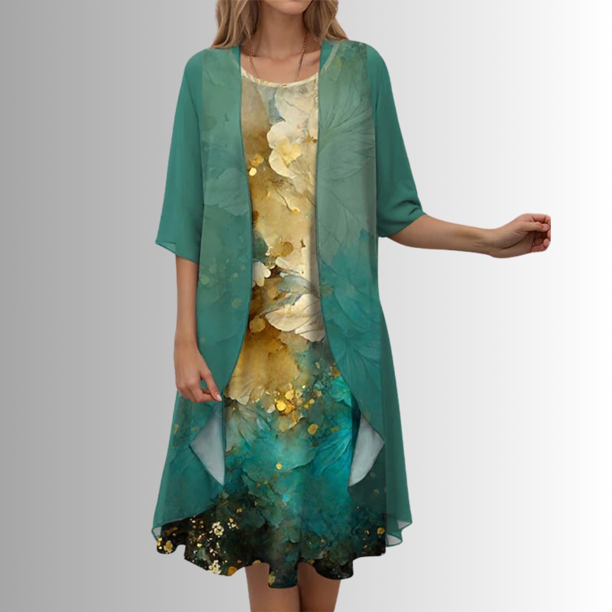 Hope Effortless Floral Midi Dress with Cardigan Set