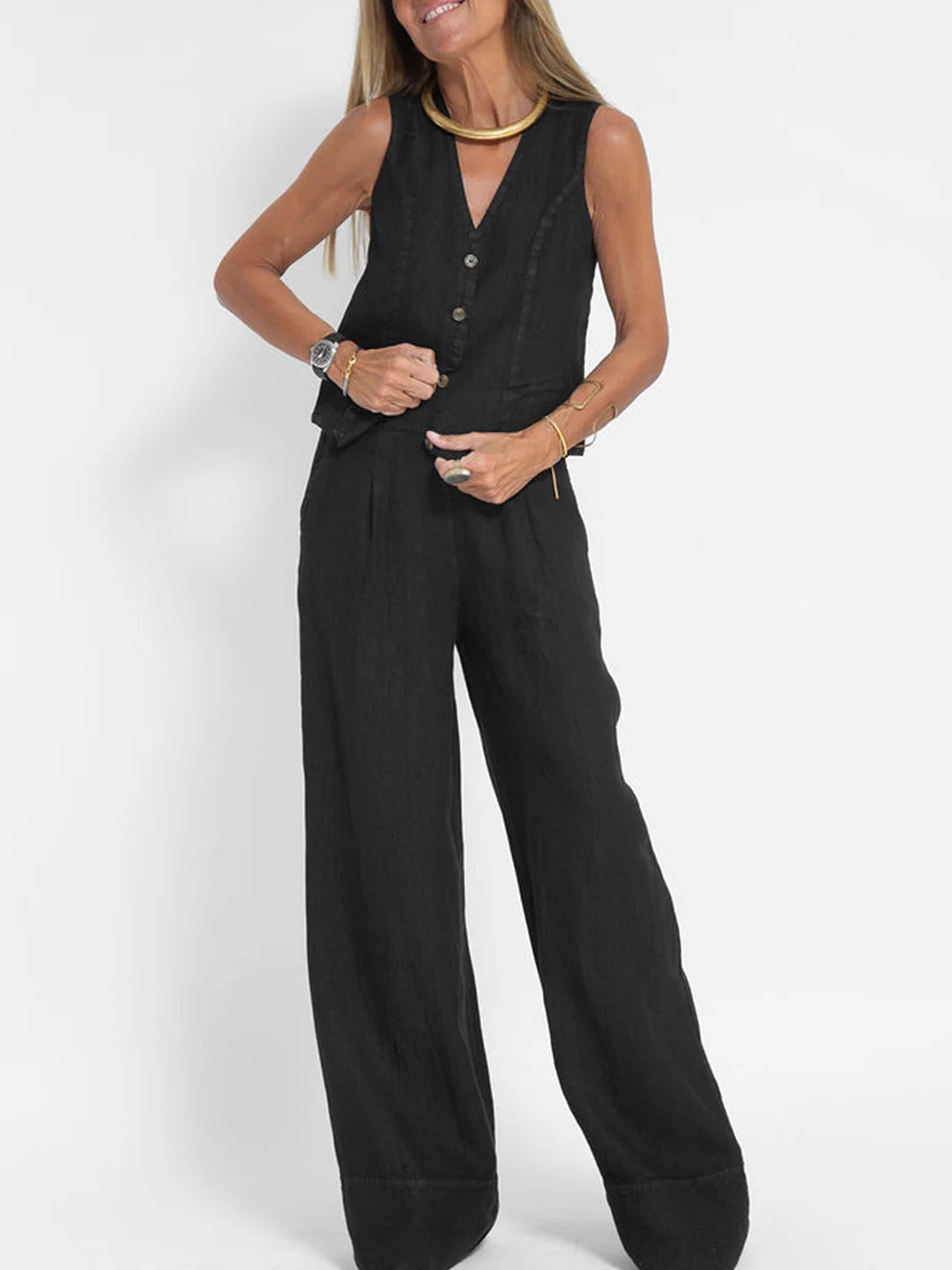 Leah Elegant Vest and Wide Leg Pants Set for Women