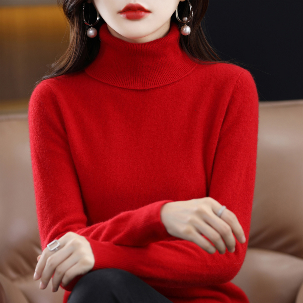 Katie Elegant Cashmere Blend Turtleneck Sweater
