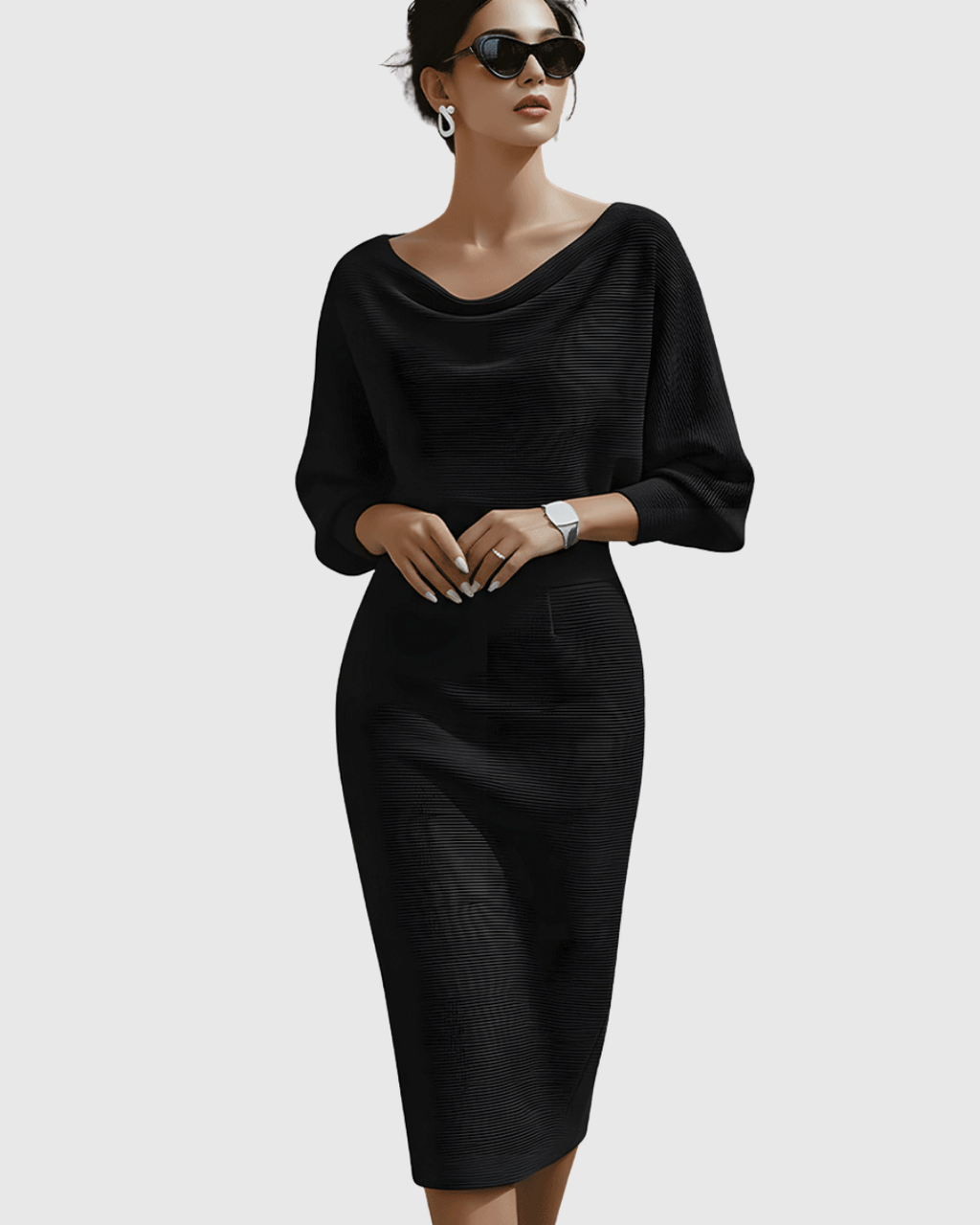 Frances Elegant Draped Batwing Midi Dress