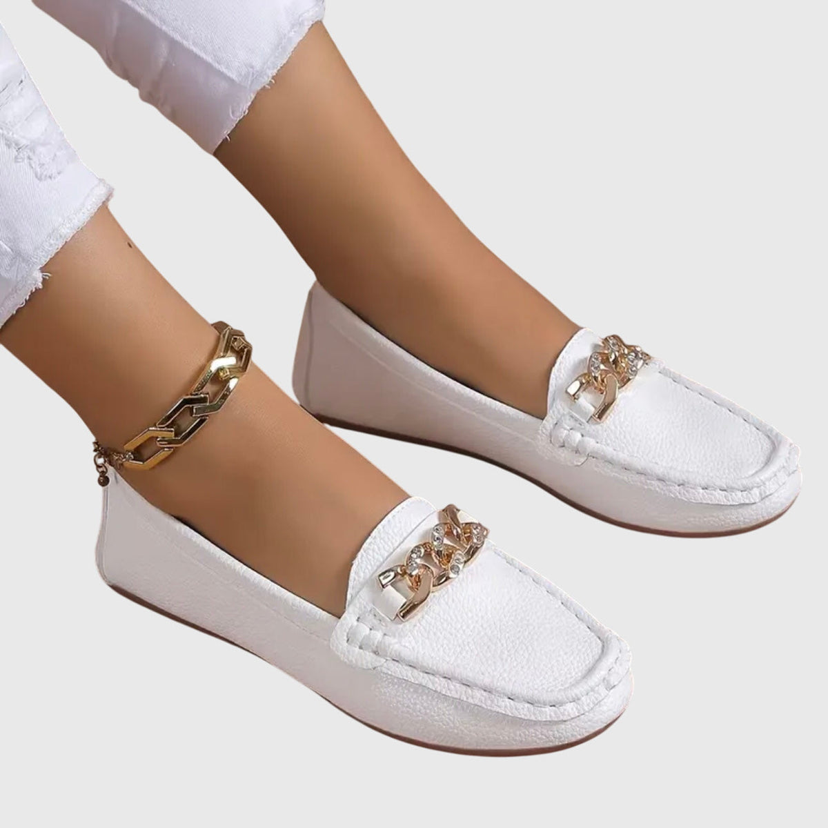 Marion Elegant Orthopedic Loafers with Gold Chain