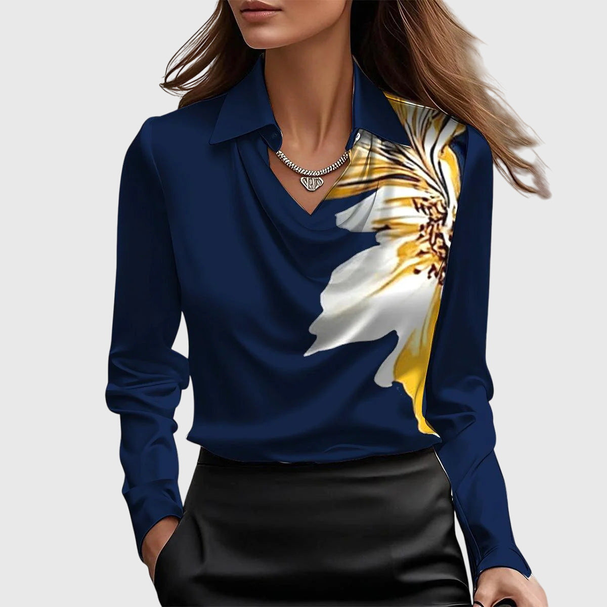 Vivian Elegant Draped Neck Blouse for Women