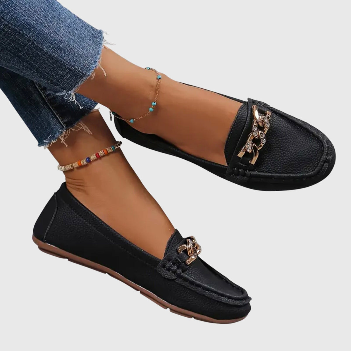 Marion Elegant Orthopedic Loafers with Gold Chain