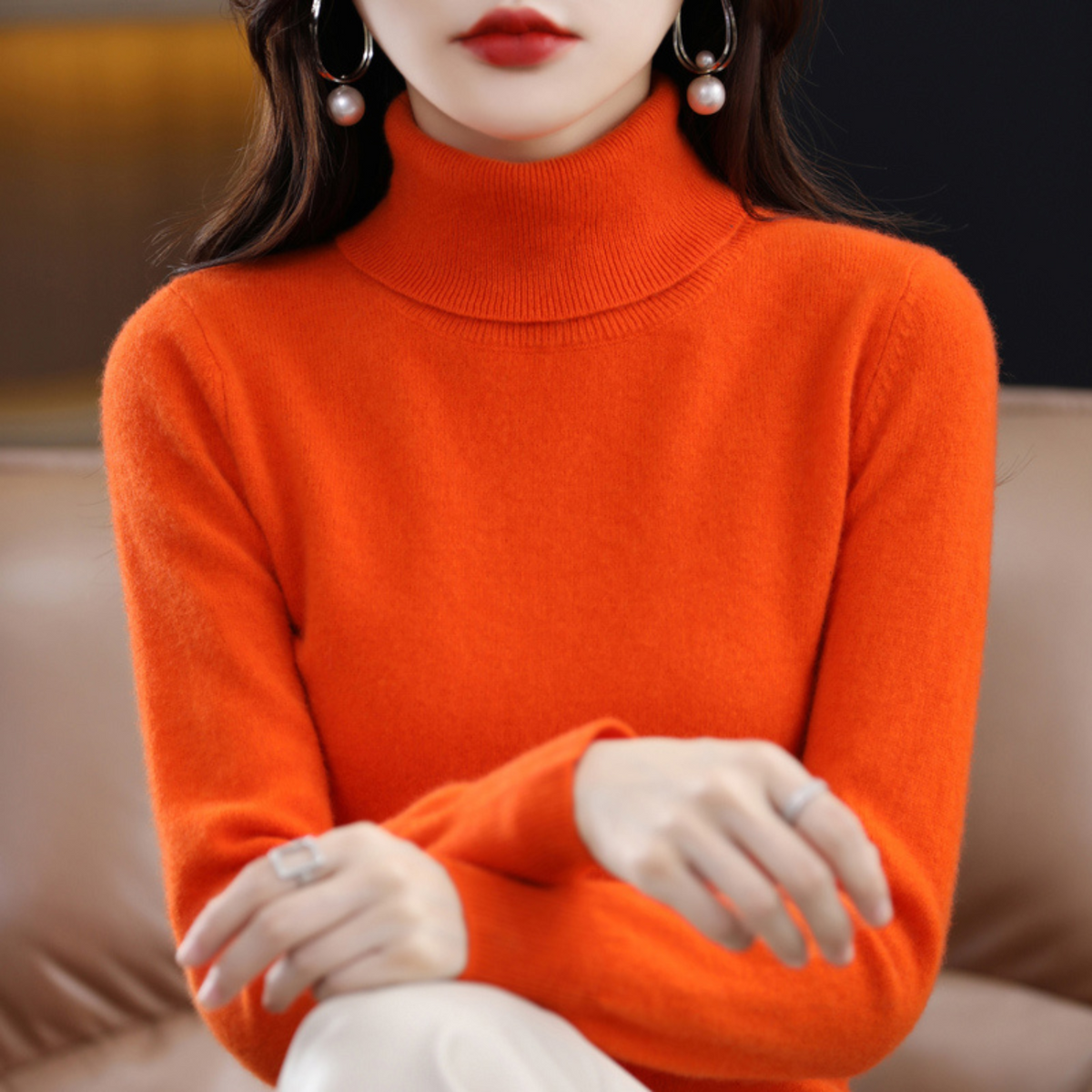 Katie Elegant Cashmere Blend Turtleneck Sweater