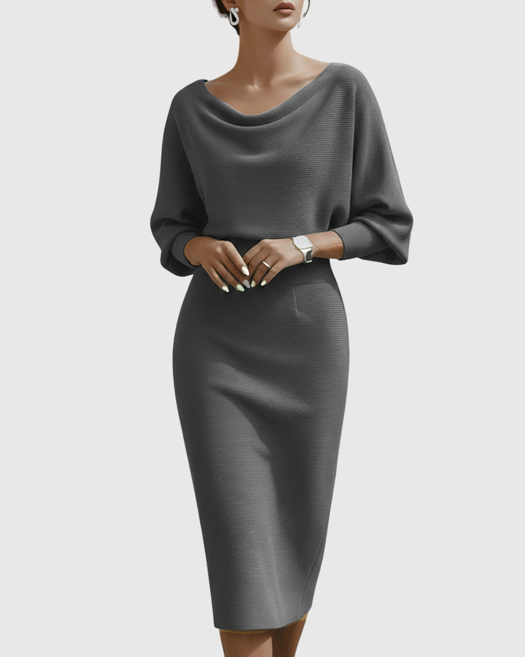 Frances Elegant Draped Batwing Midi Dress
