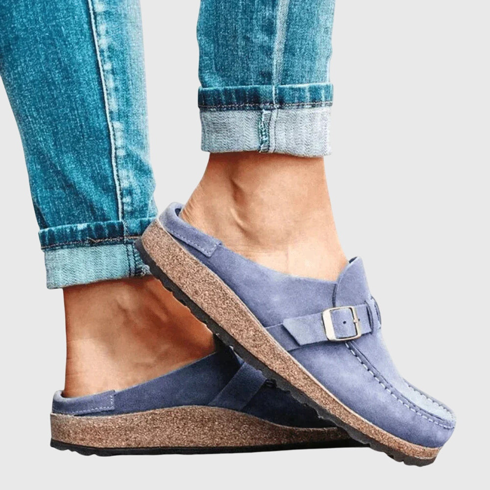 Simone Relaxed Suede Buckle Mule Clogs for Women
