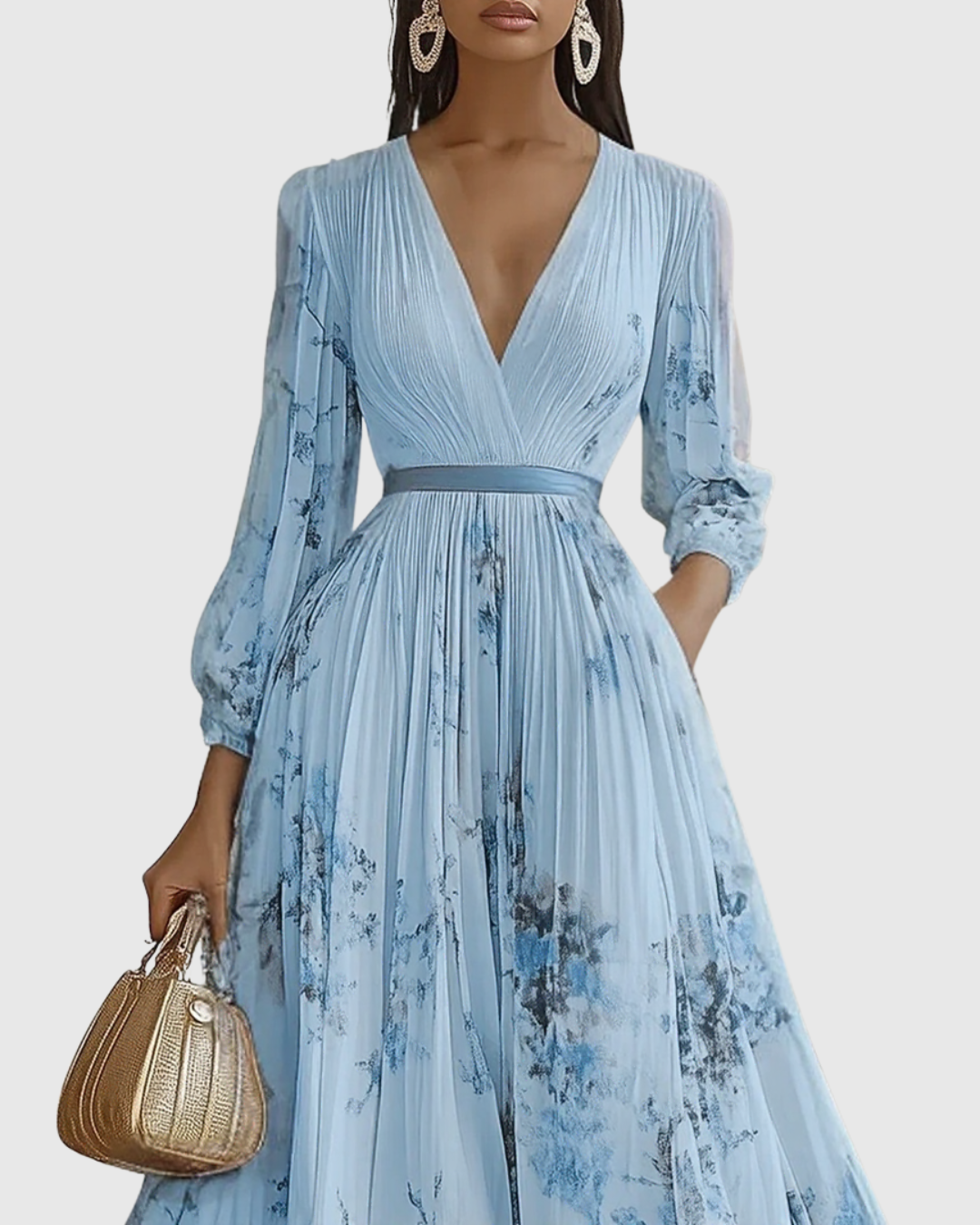 Eleanor Romantic Pleated Floral Long Sleeve Maxi Dress