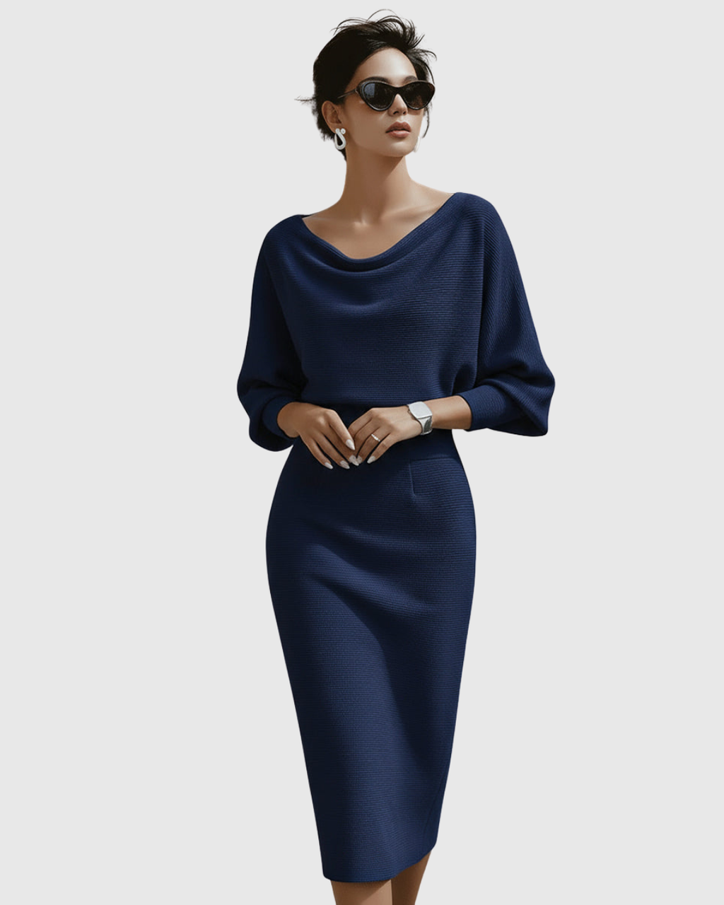 Frances Elegant Draped Batwing Midi Dress