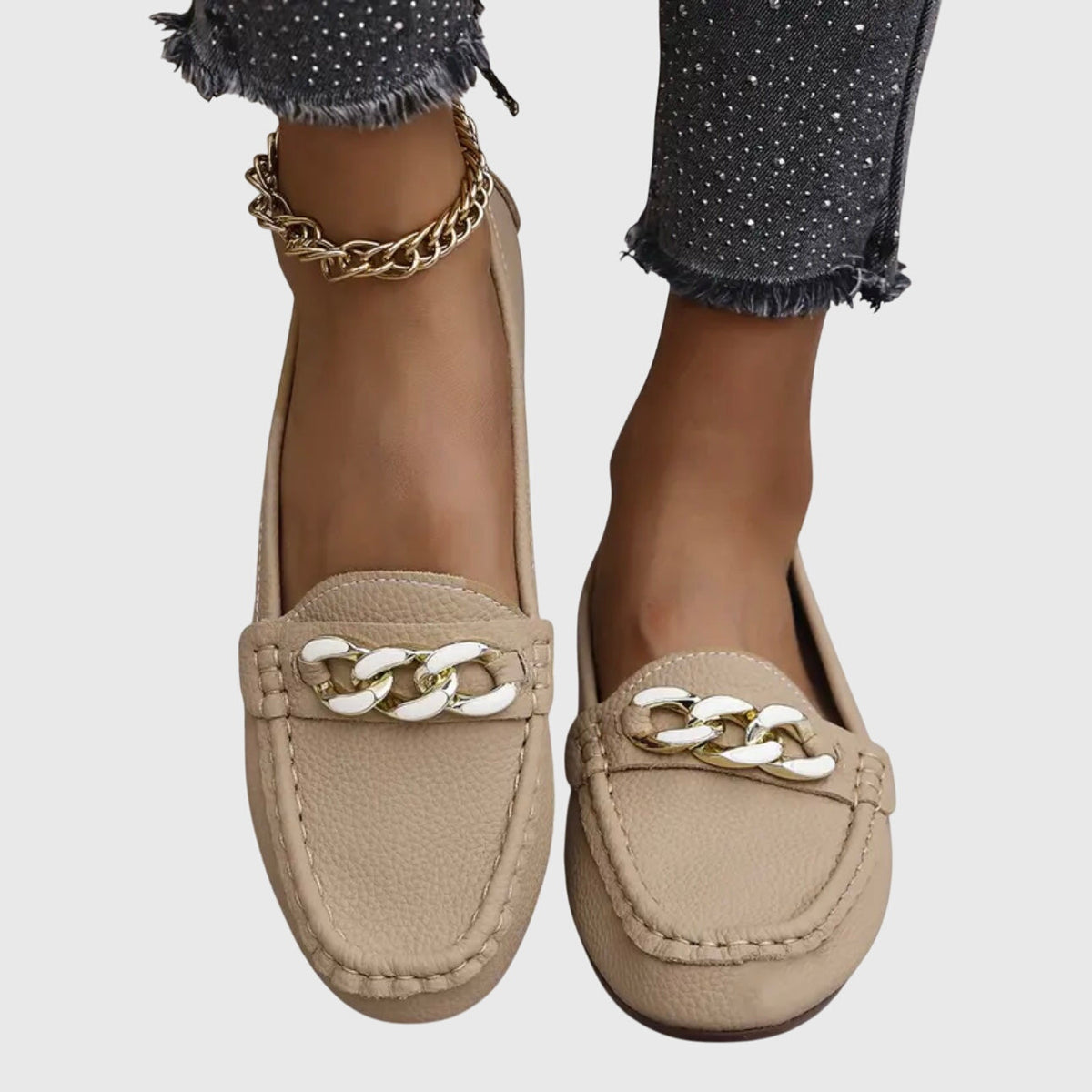 Marion Elegant Orthopedic Loafers with Gold Chain