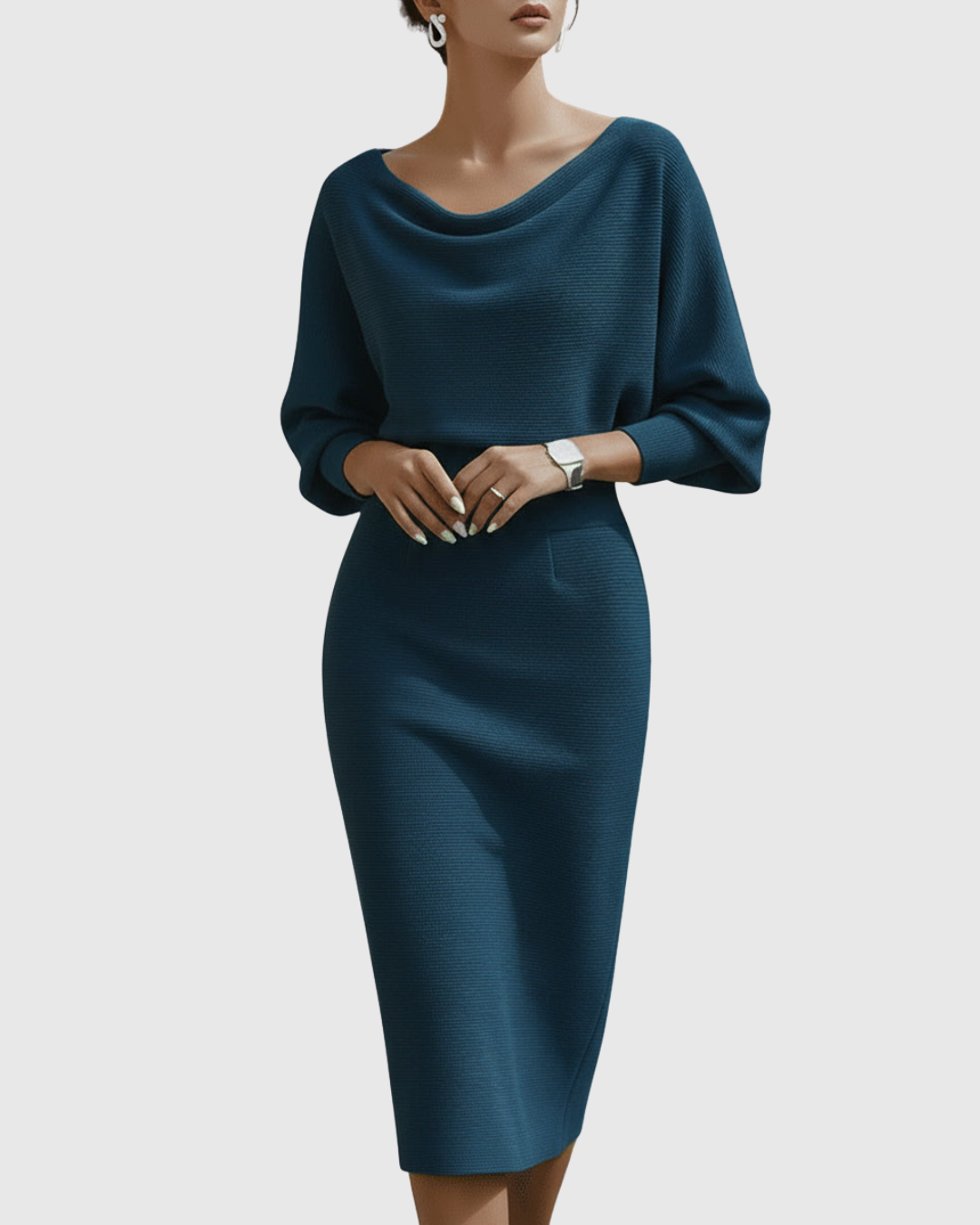 Frances Elegant Draped Batwing Midi Dress