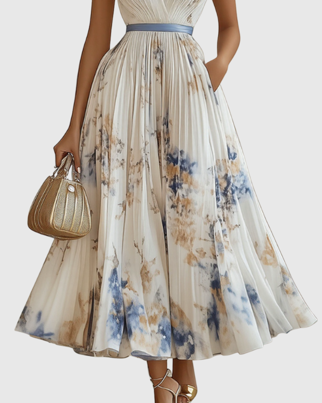 Eleanor Romantic Pleated Floral Long Sleeve Maxi Dress