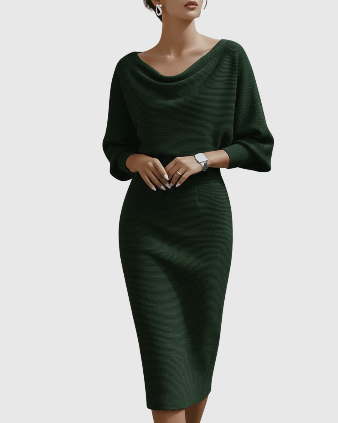Frances Elegant Draped Batwing Midi Dress