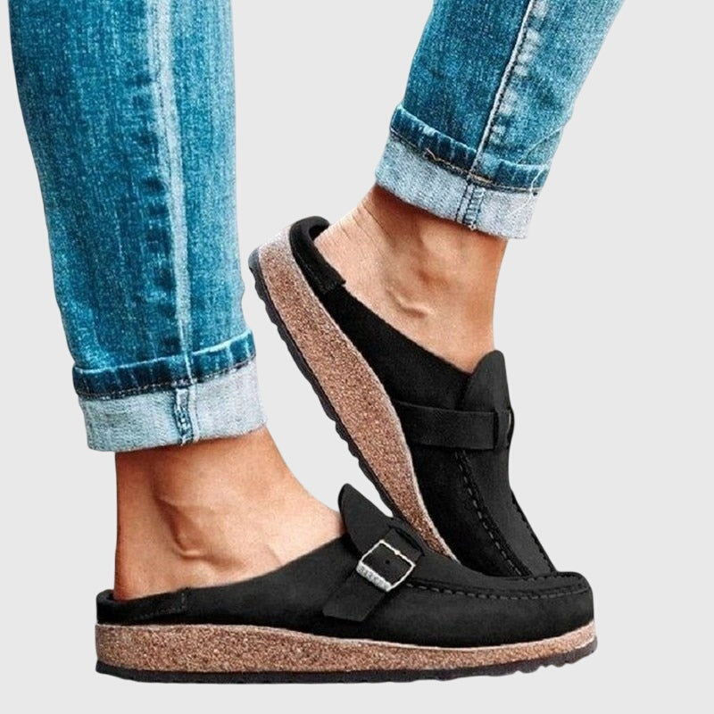 Simone Relaxed Suede Buckle Mule Clogs for Women