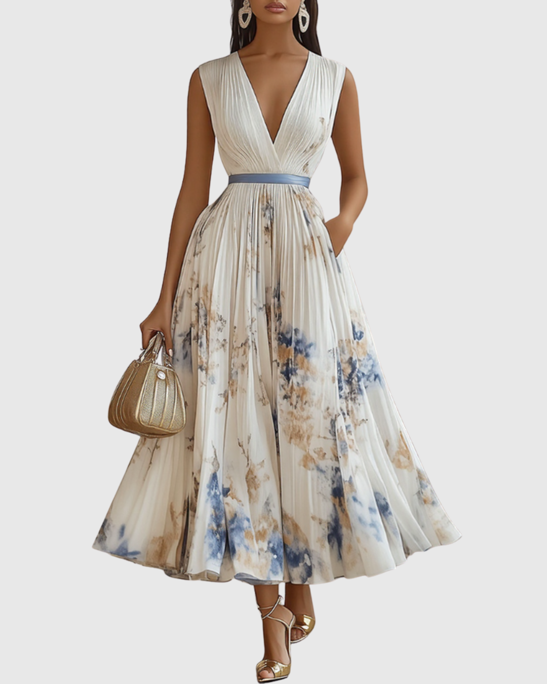 Eleanor Romantic Pleated Floral Long Sleeve Maxi Dress