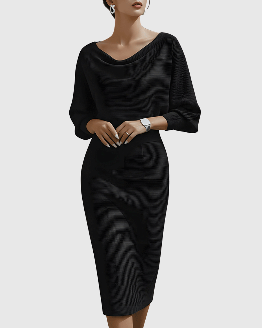 Frances Elegant Draped Batwing Midi Dress
