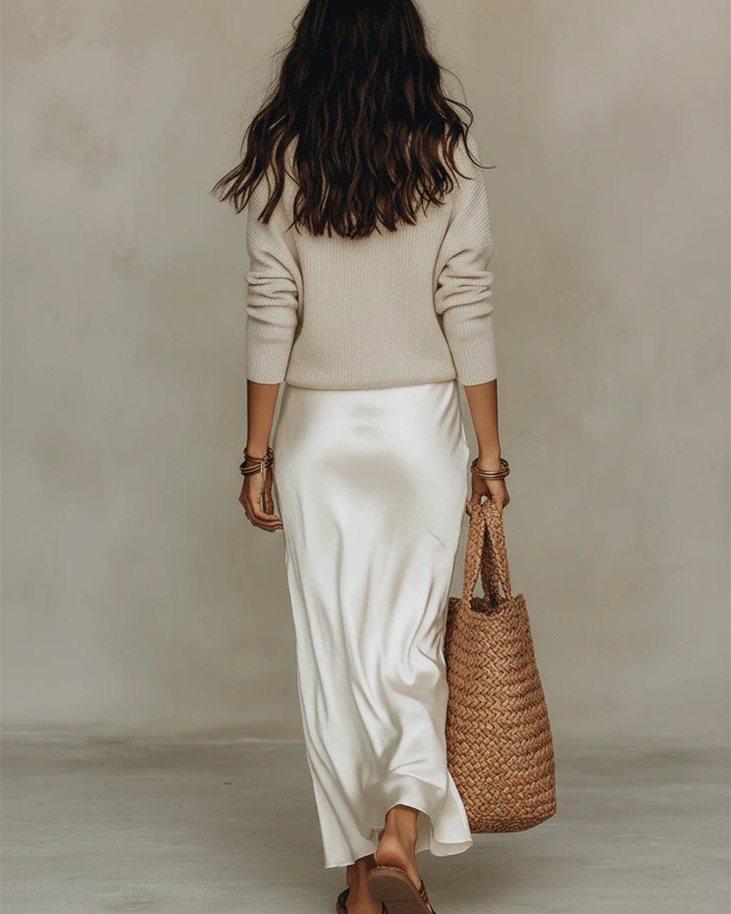 Hannah Elegant Knit Sweater and Satin Midi Skirt Set