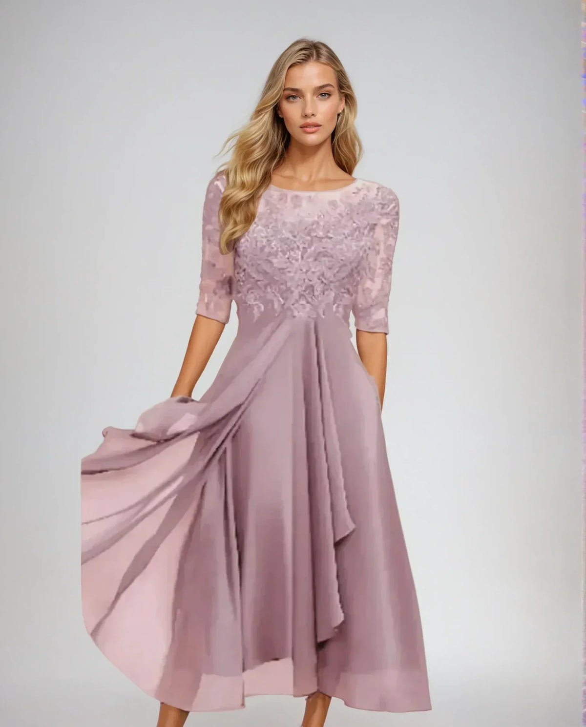 Clara Elegant Lace Bodice Midi Dress