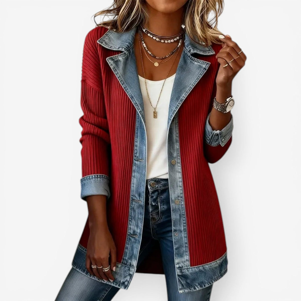 Jane Stylish Layered Collar Knit Button Jacket for Women