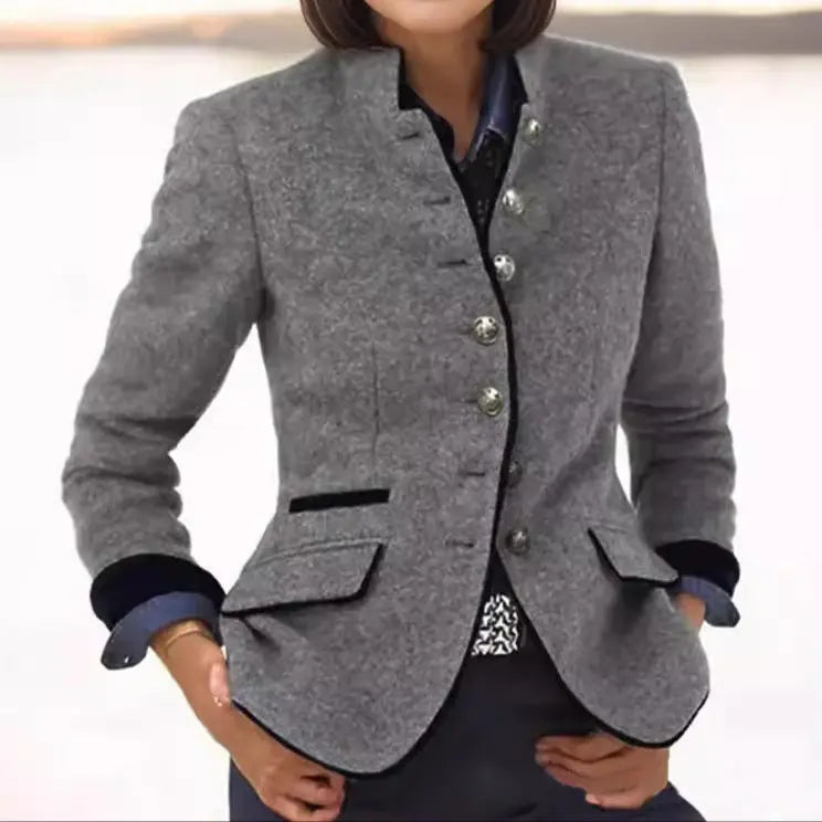 Jenna Classic Wool Blazer with Contrast Trim for Women