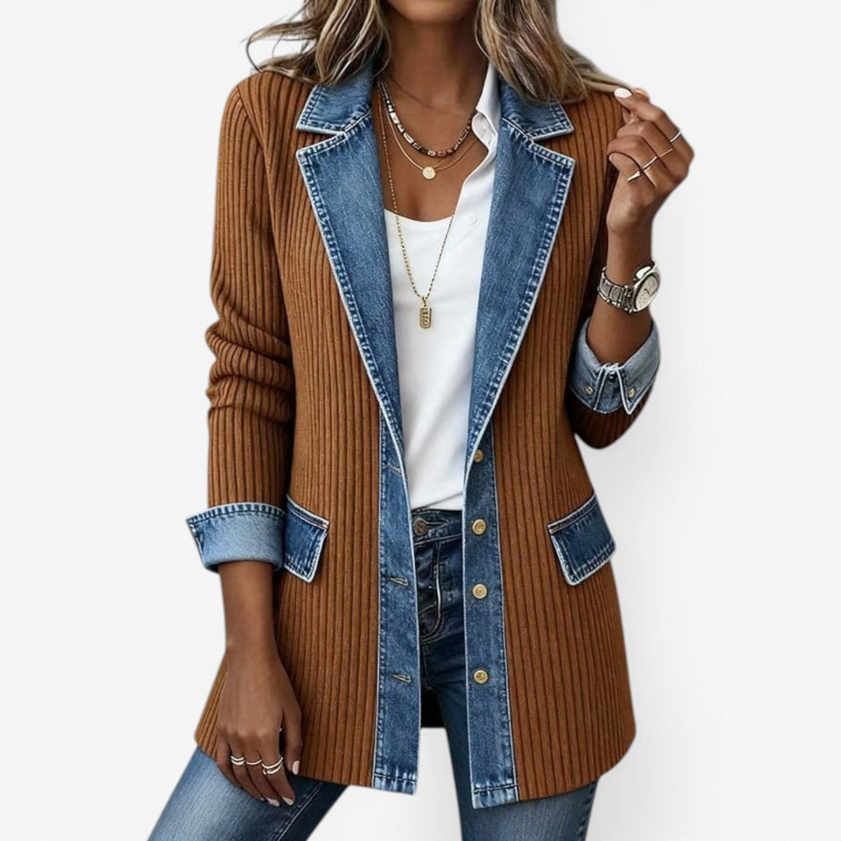 Jane Stylish Layered Collar Knit Button Jacket for Women