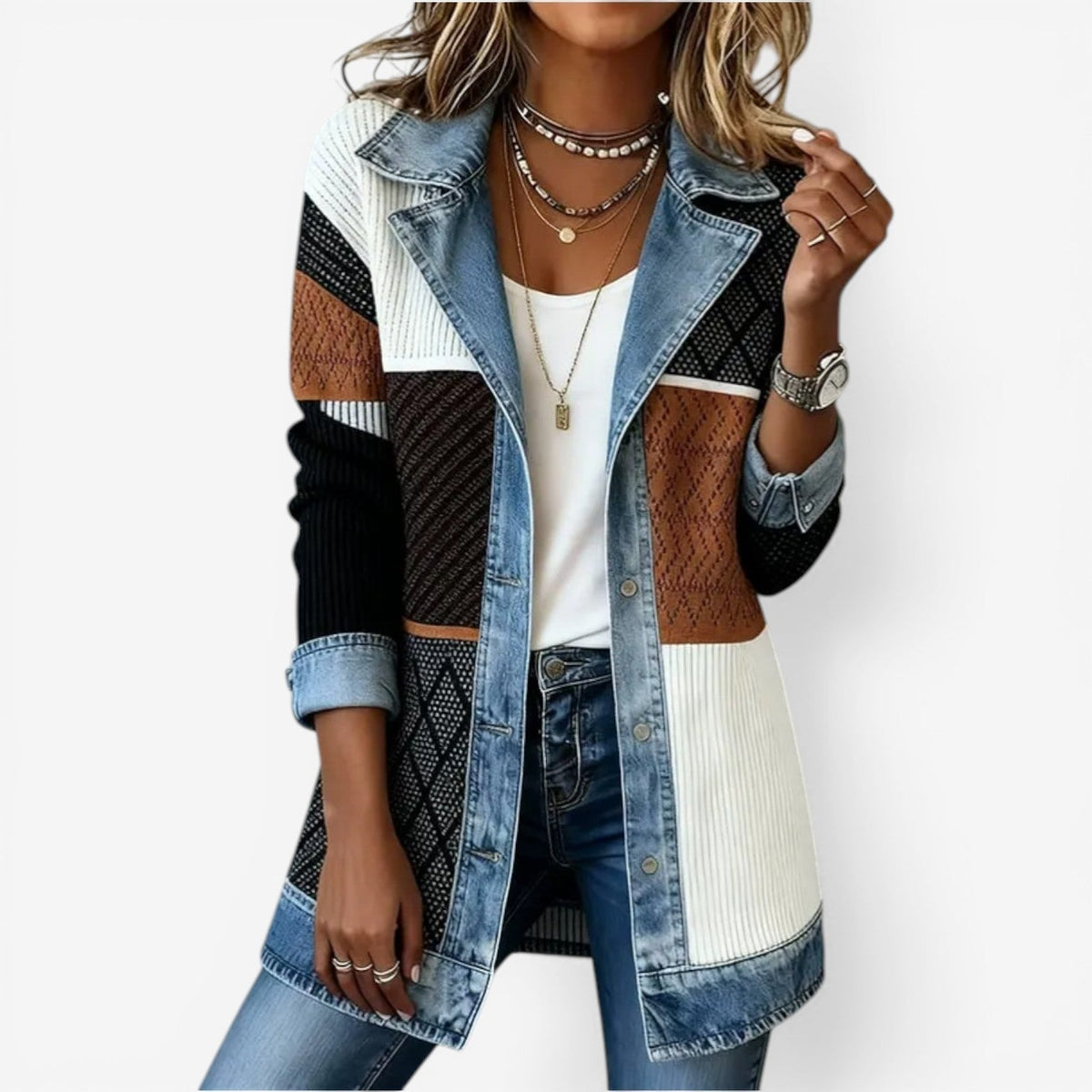 Jane Stylish Layered Collar Knit Button Jacket for Women