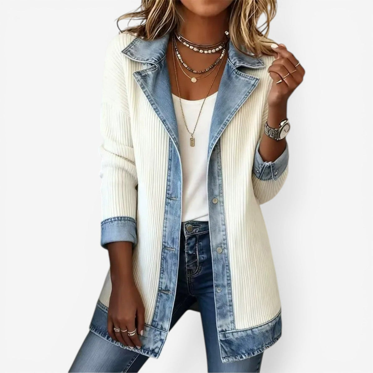 Jane Stylish Layered Collar Knit Button Jacket for Women