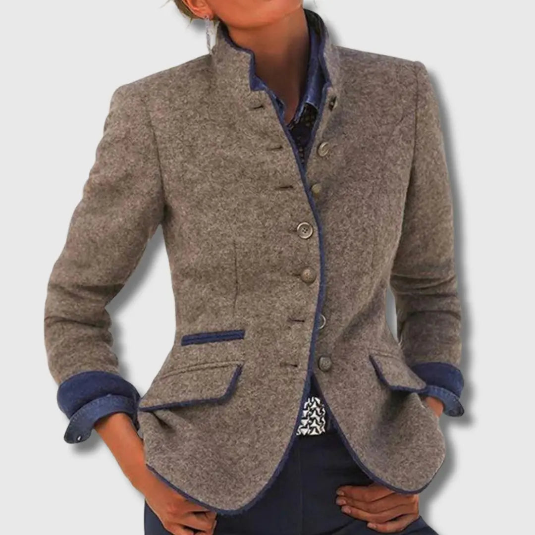 Jenna Classic Wool Blazer with Contrast Trim for Women