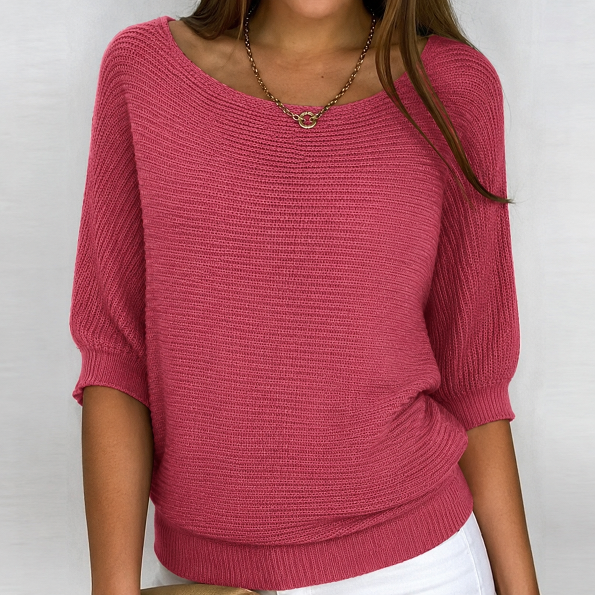 Melissa Relaxed Ribbed Three Quarter Sleeve Sweater