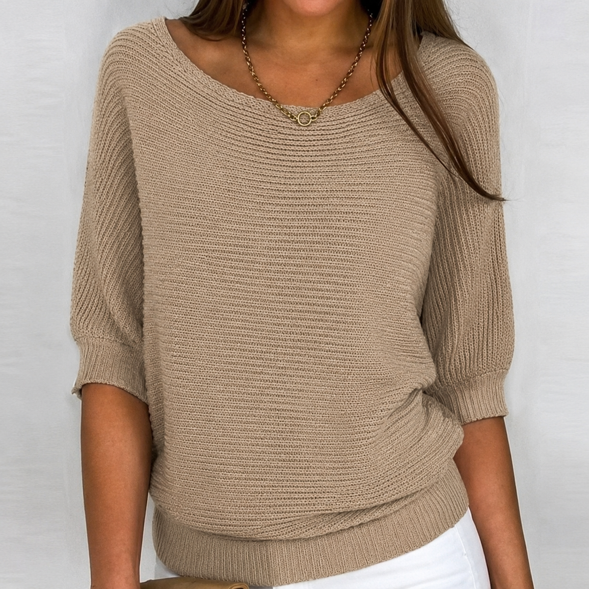 Melissa Relaxed Ribbed Three Quarter Sleeve Sweater