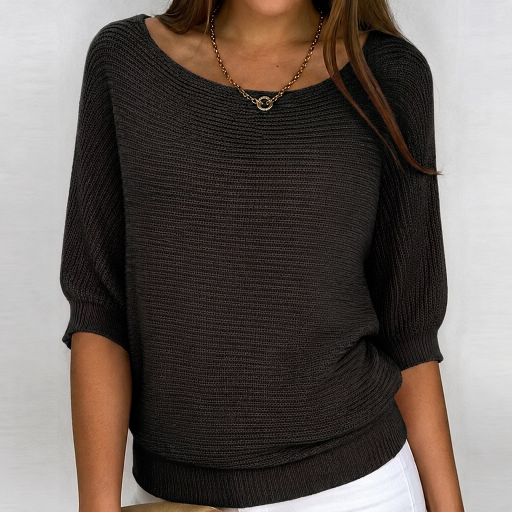Melissa Relaxed Ribbed Three Quarter Sleeve Sweater
