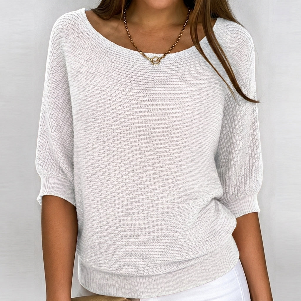 Melissa Relaxed Ribbed Three Quarter Sleeve Sweater