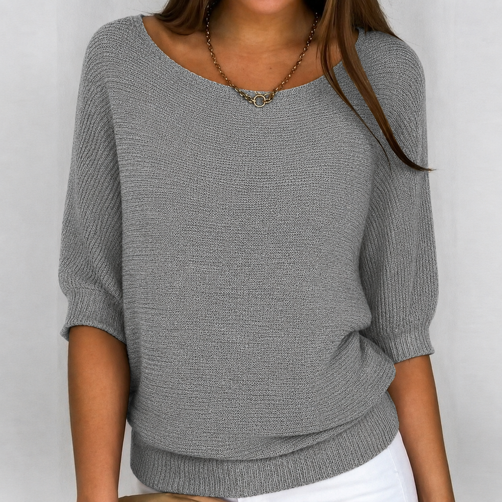 Melissa Relaxed Ribbed Three Quarter Sleeve Sweater