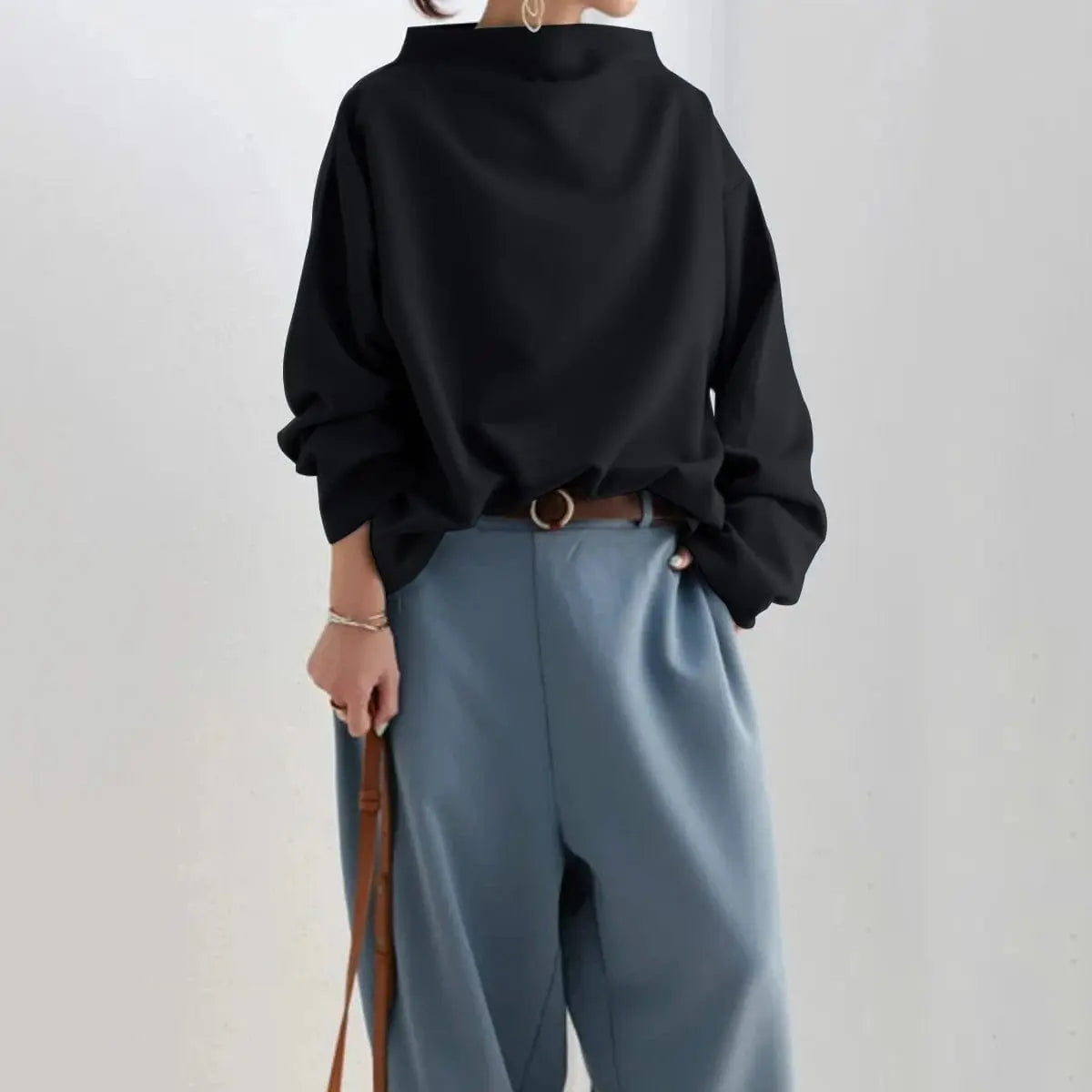 Victoria Relaxed Oversized Roll Neck Knit Top
