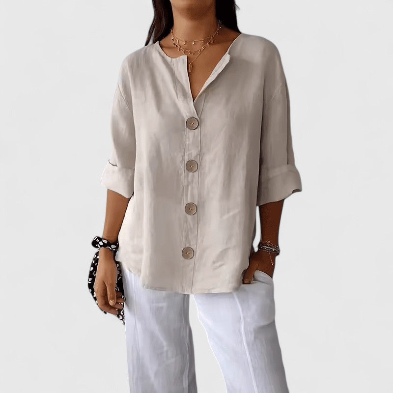 Ingrid Classic Button Down Roll Tab Sleeve Blouse