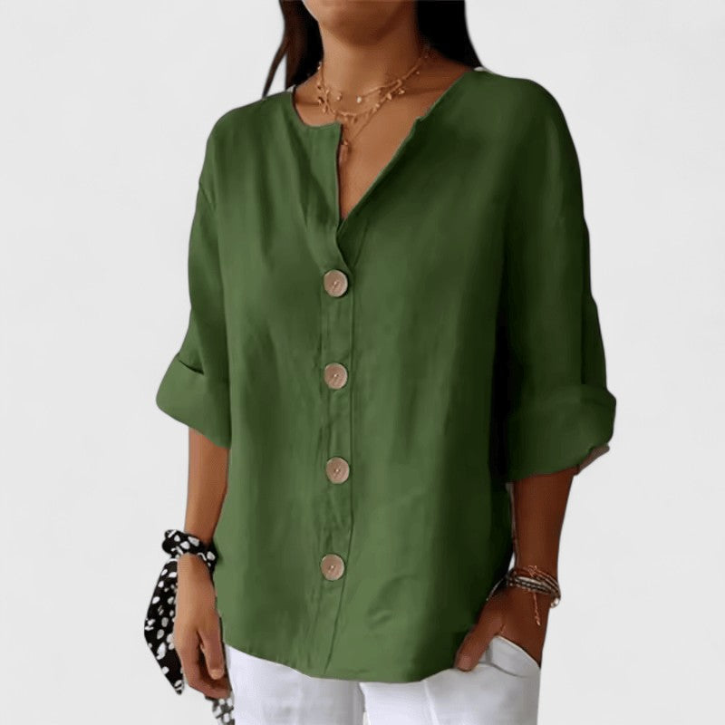Ingrid Classic Button Down Roll Tab Sleeve Blouse