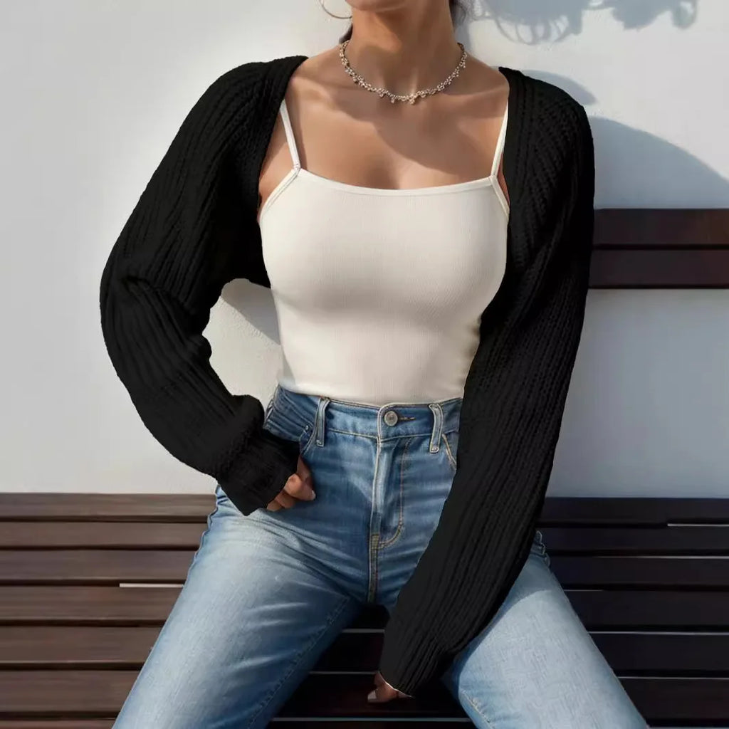 Ashley Effortless Cropped Ribbed Knit Shrug