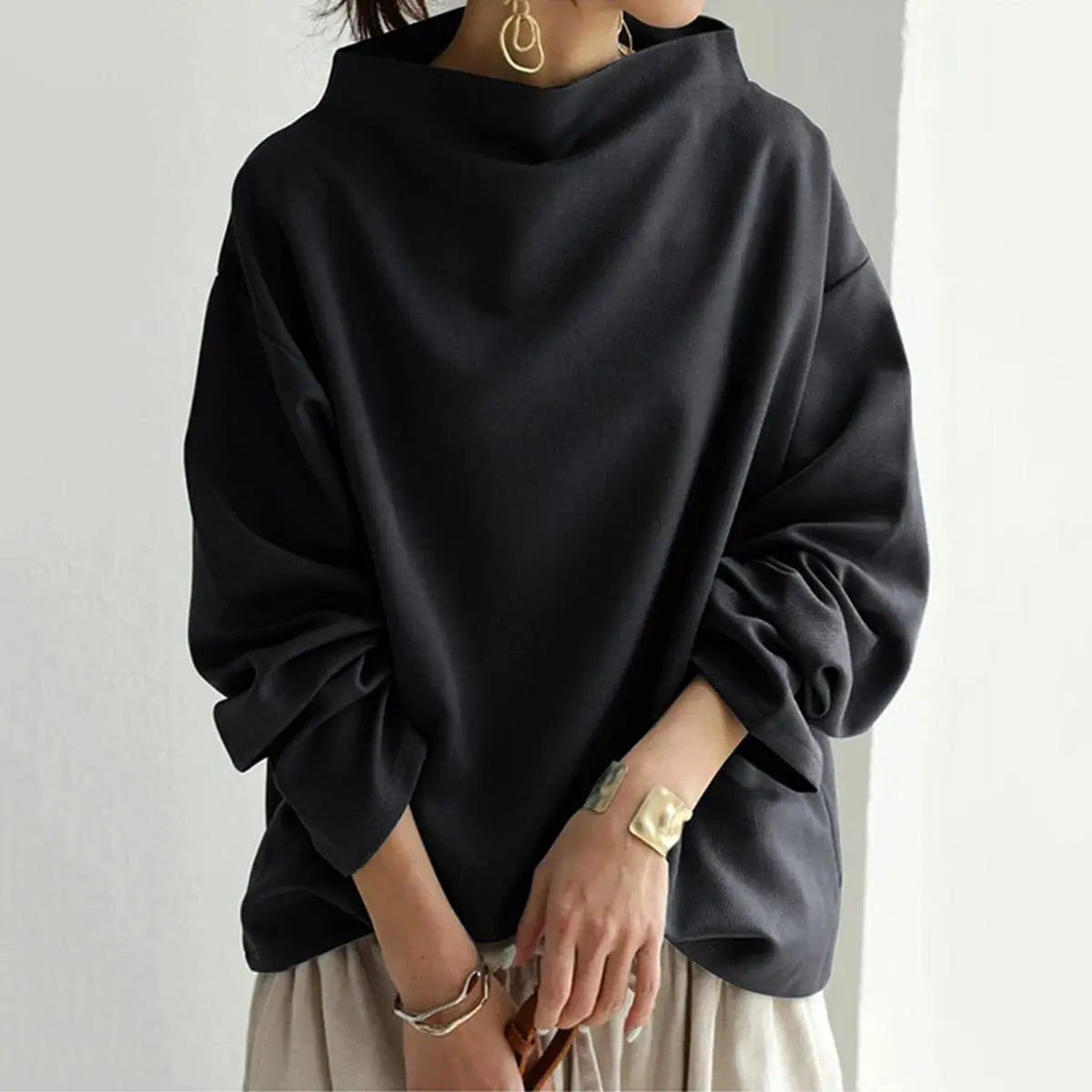Victoria Relaxed Oversized Roll Neck Knit Top
