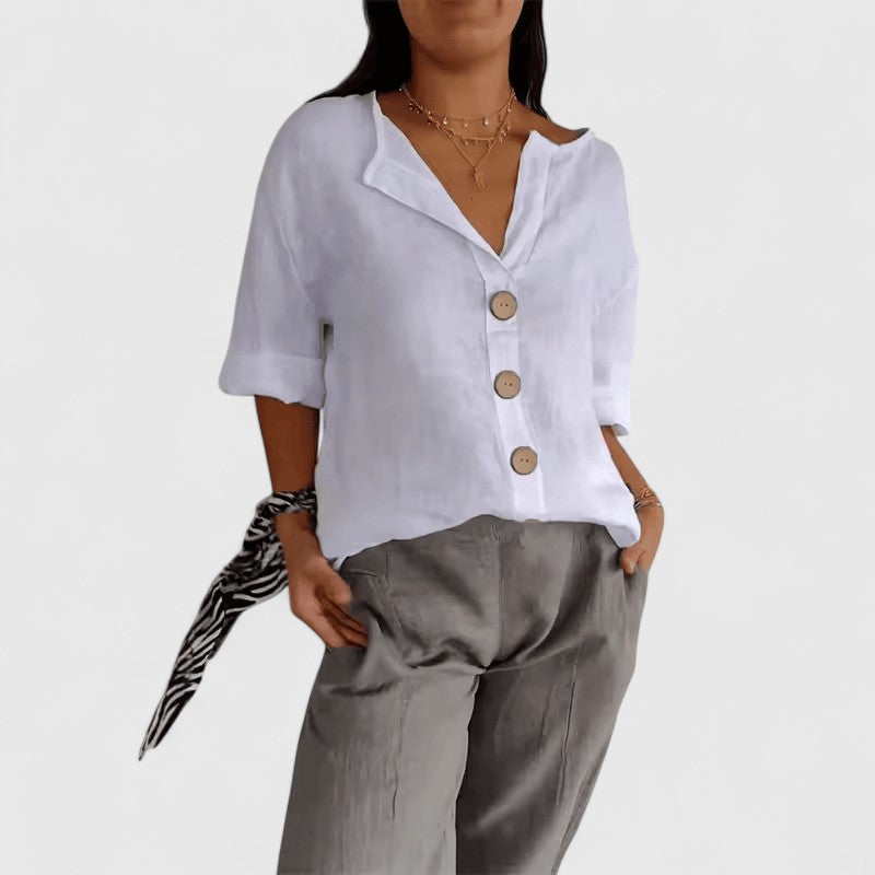 Ingrid Classic Button Down Roll Tab Sleeve Blouse