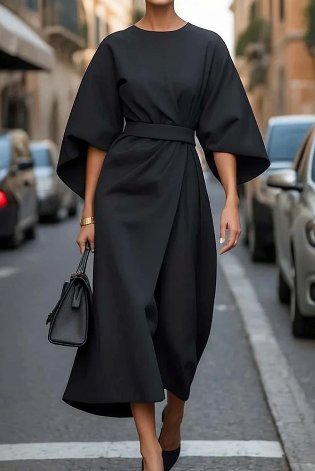 Miriam Graceful Lantern Sleeve Midi Dress