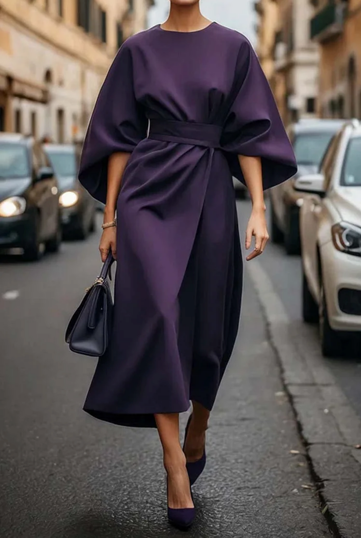 Miriam Graceful Lantern Sleeve Midi Dress