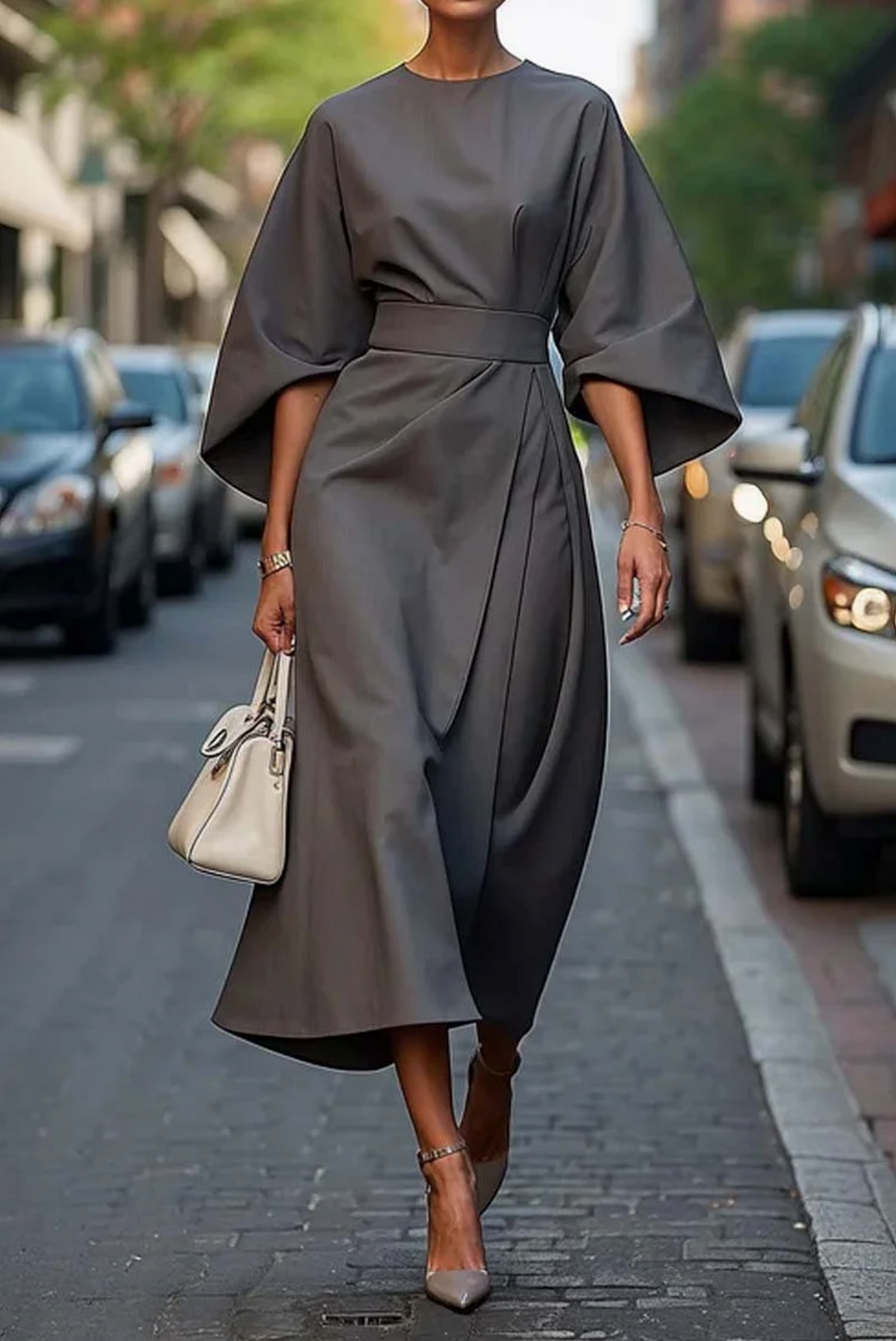 Miriam Graceful Lantern Sleeve Midi Dress