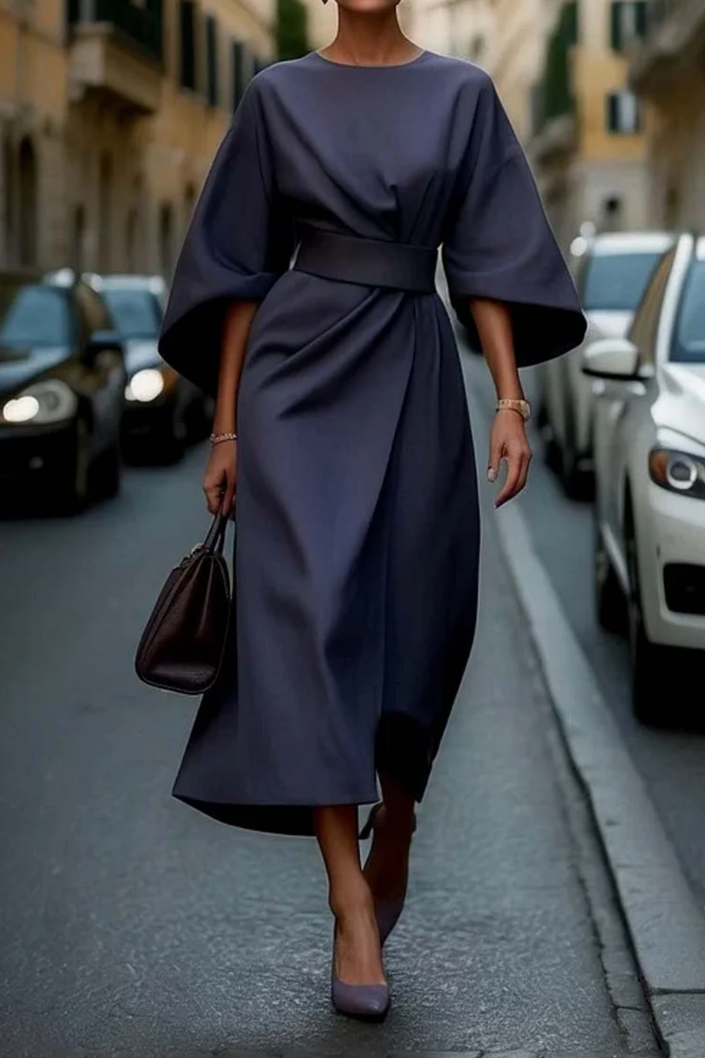 Miriam Graceful Lantern Sleeve Midi Dress